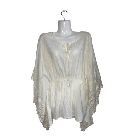 Bass Tops - Bass Peasant Lace Eyelid Blouse Embroidery Size Medium Boho Hippy NWT Lagenlook